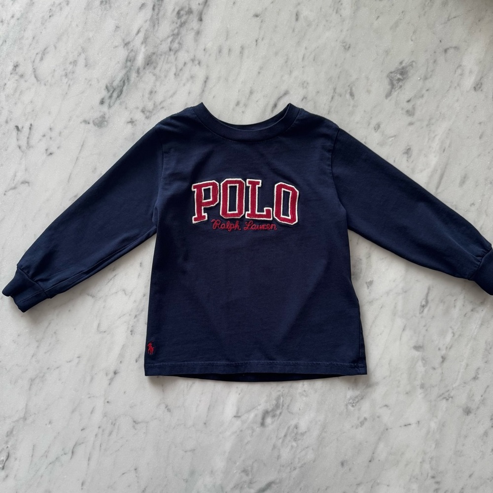 Polo Toddler 3T Long Sleeve Navy Ralph Lauren Cotton Tee Navy Blue Red Preppy